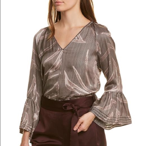 Halston Heritage Bell Sleeve Stripe Floral Blouse